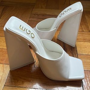 Patent Faux Leather Chunky Blcok Heel Sandal White